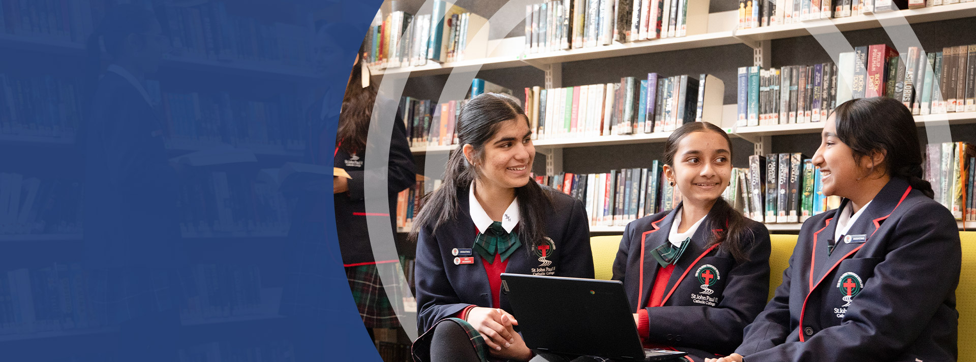 Students sitting together in the library at St John Paul II Catholic College Schofields