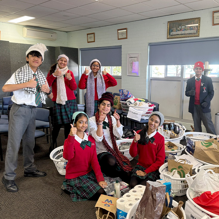 Students during the Vinnie's winter appeal and sleep out at St John Paul II Catholic College Schofields