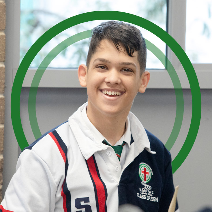 Student smiling in the classroom at St John Paul II Catholic College Schofields